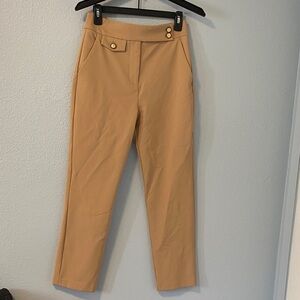 Veronica Beard Renzo Crest Button Pants Tan/Beige, size 4 stretch straight leg